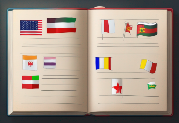 Note multilingualism - book with different flags